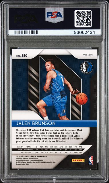 2018 Panini Prizm Jalen Brunson #250 (Fast Break Prizm) Gem Mt 10 back
