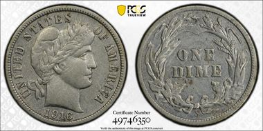 1916-S 10C Barber N1