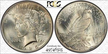 1925 $1 VAM 1A, Tiara Die Gouge MS66+