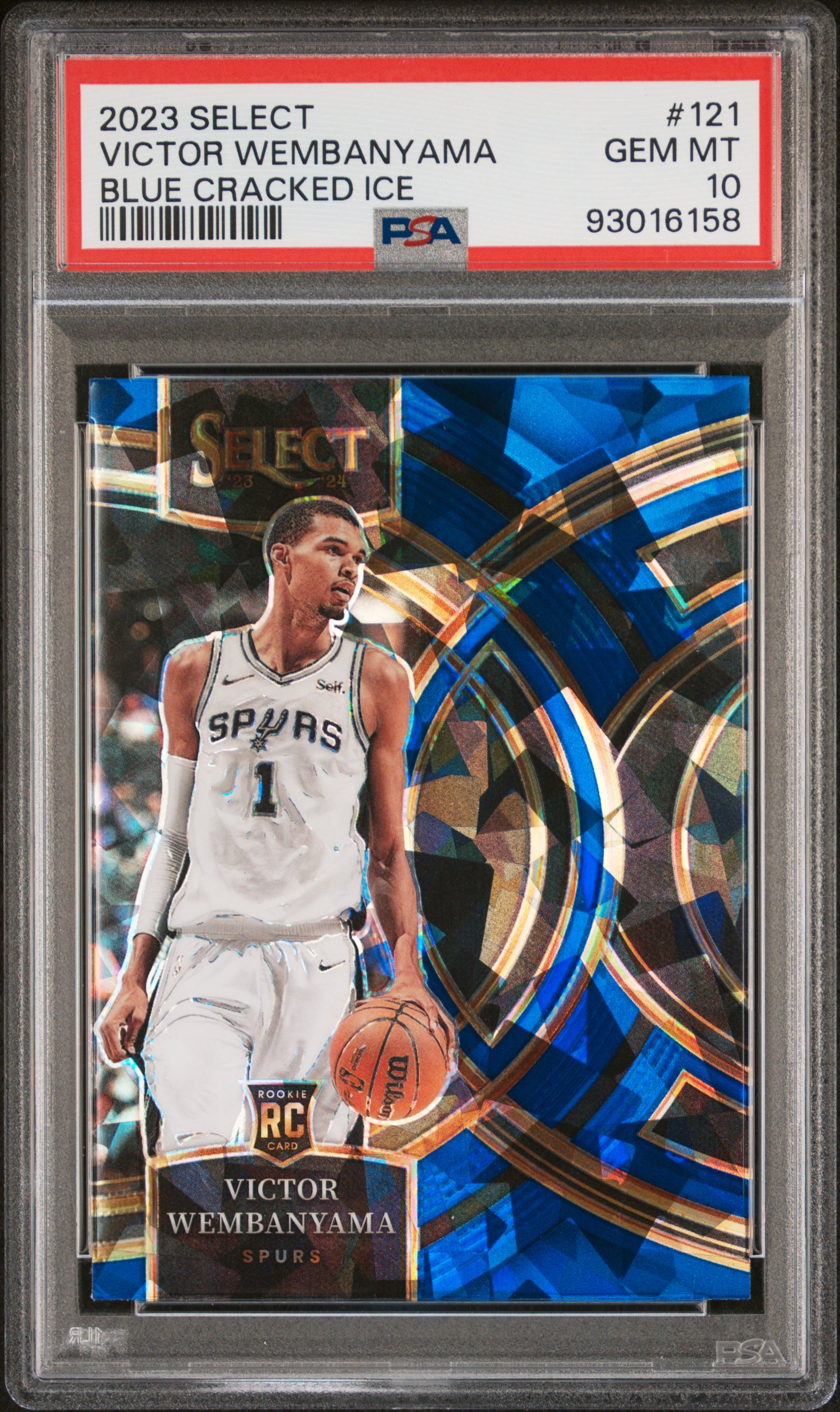 2023 Panini Select Victor Wembanyama #121 (Blue Cracked Ice) Gem Mt 10 front