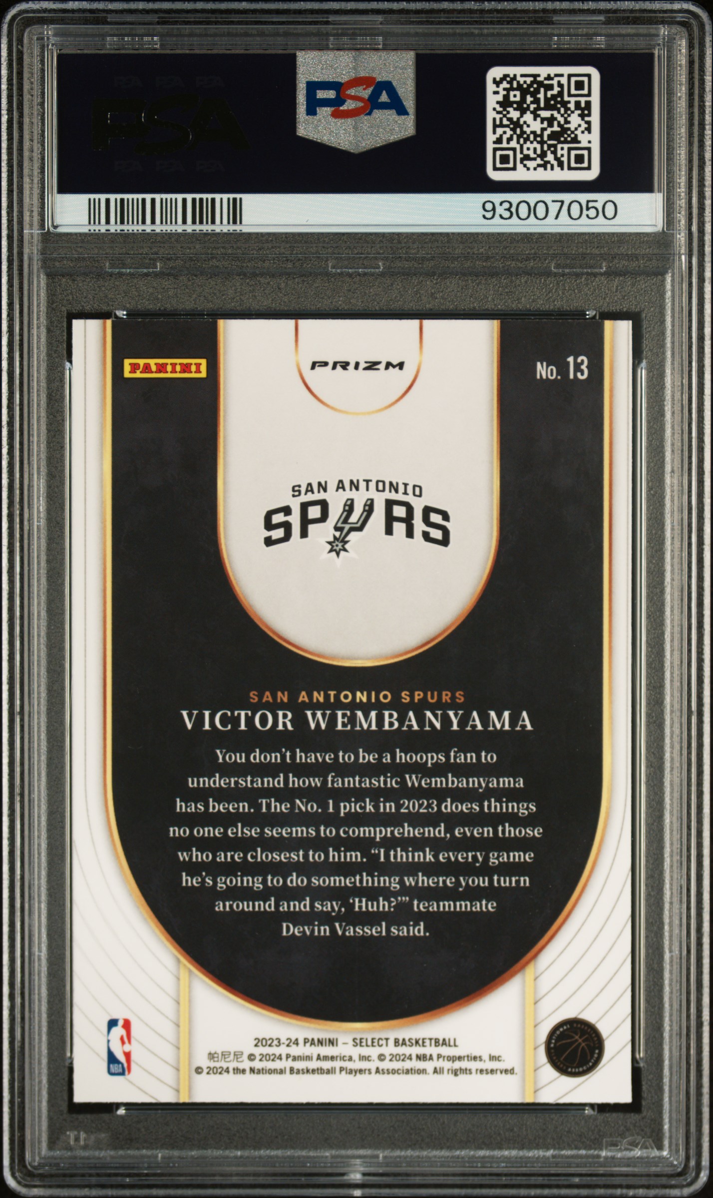 2023 Panini Select Neon Icon Victor Wembanyama #13 (Neon Icon-Green Prizm) Gem Mt 10 back