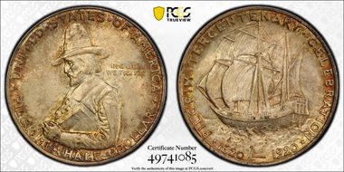 1920 50C Reverse Die Break, FS-901 Pilgrim MS63