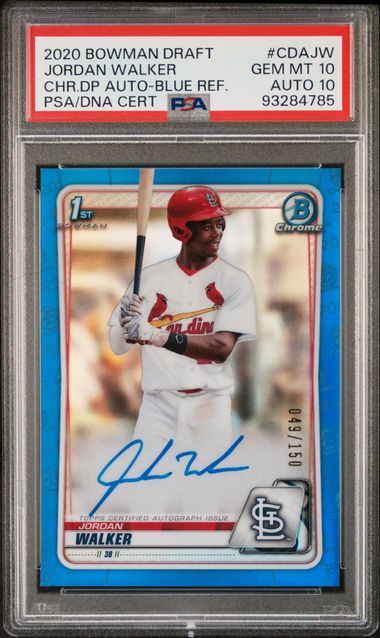 2020 Bowman BOWMAN DRAFT CHROME DRAFT PICKS AUTOGRAPHS CHR.DP AUTO-BLUE REF.CertificationPrimary Signer (1 Signer)JORDAN WALKER #CDAJW Jordan Walker front
