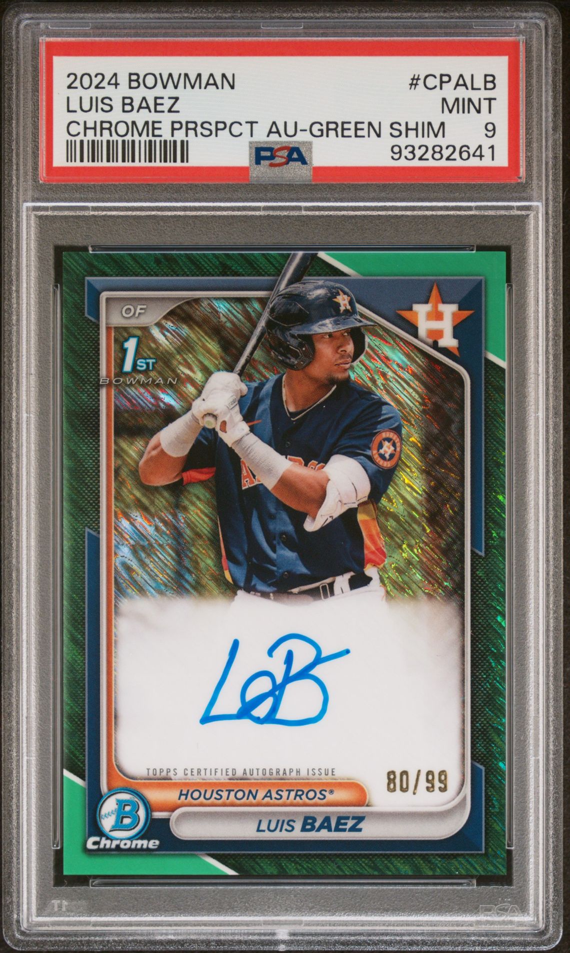 2024 Bowman Chrome Prospect Autographs Luis Baez #Cpalb (Chr Prospect Au-Green Shim) Mint 9 front