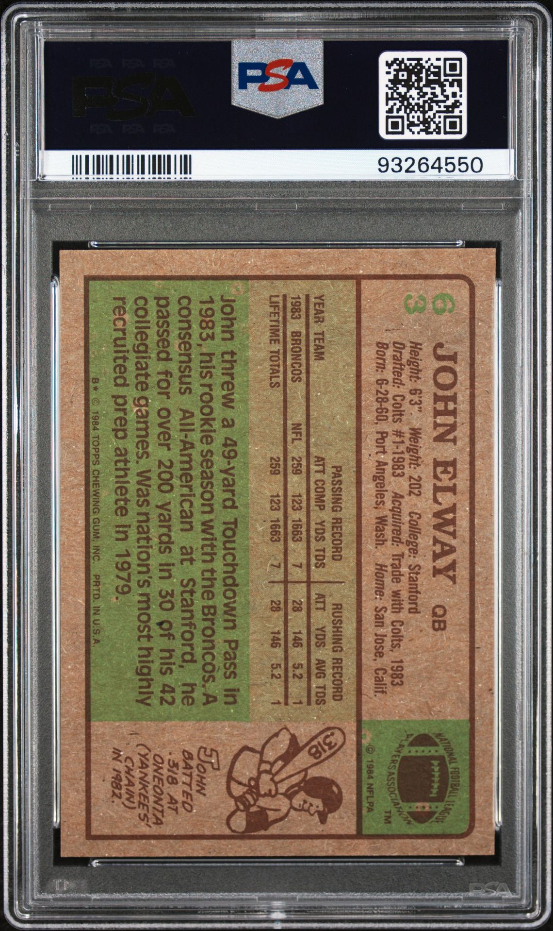 1984 Topps John Elway #63 Nm 7 back