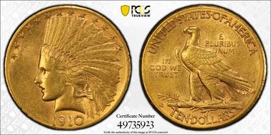 1910-D $10 AU55