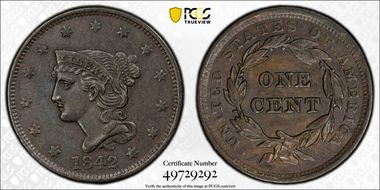 1842 1C N-3, Large Date AU53BN