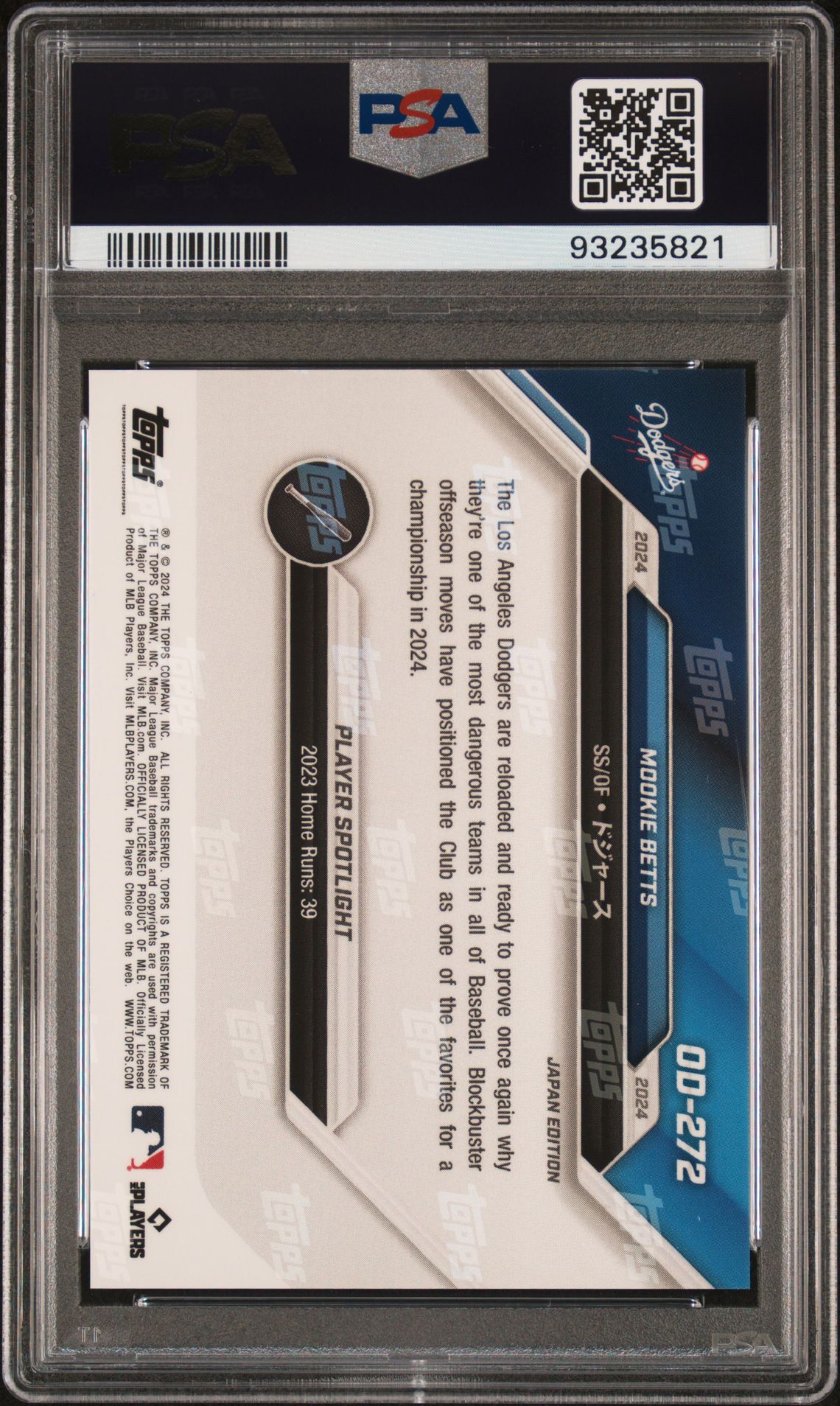 2024 Topps Now Los Angeles Dodgers Road To Opening Day Japan Edition Mookie Betts #Od272 Mint 9 back