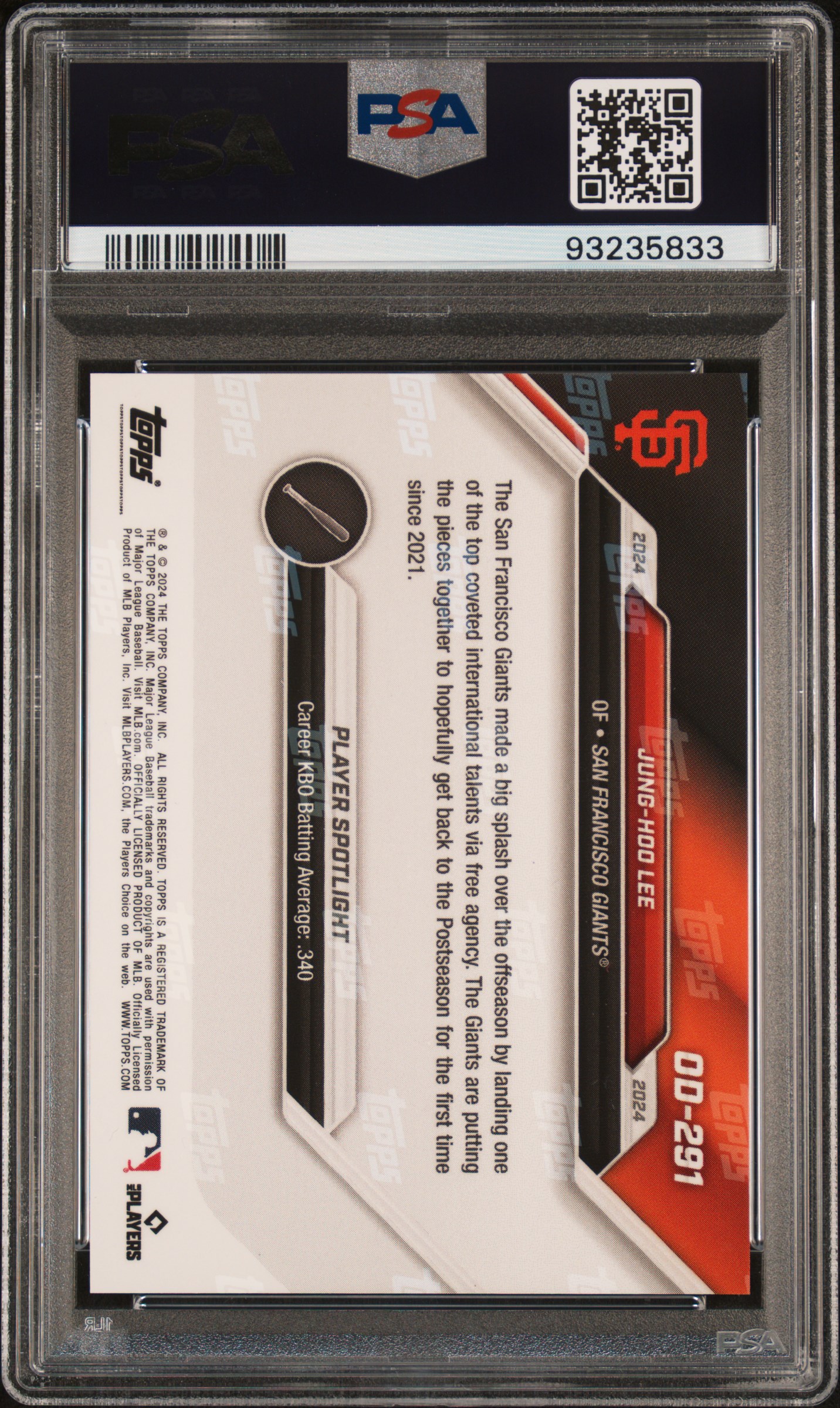 2024 Topps Now Road To Opening Day Jung-Hoo Lee #Od291 (Road To Opening Day-Black) Gem Mt 10 back