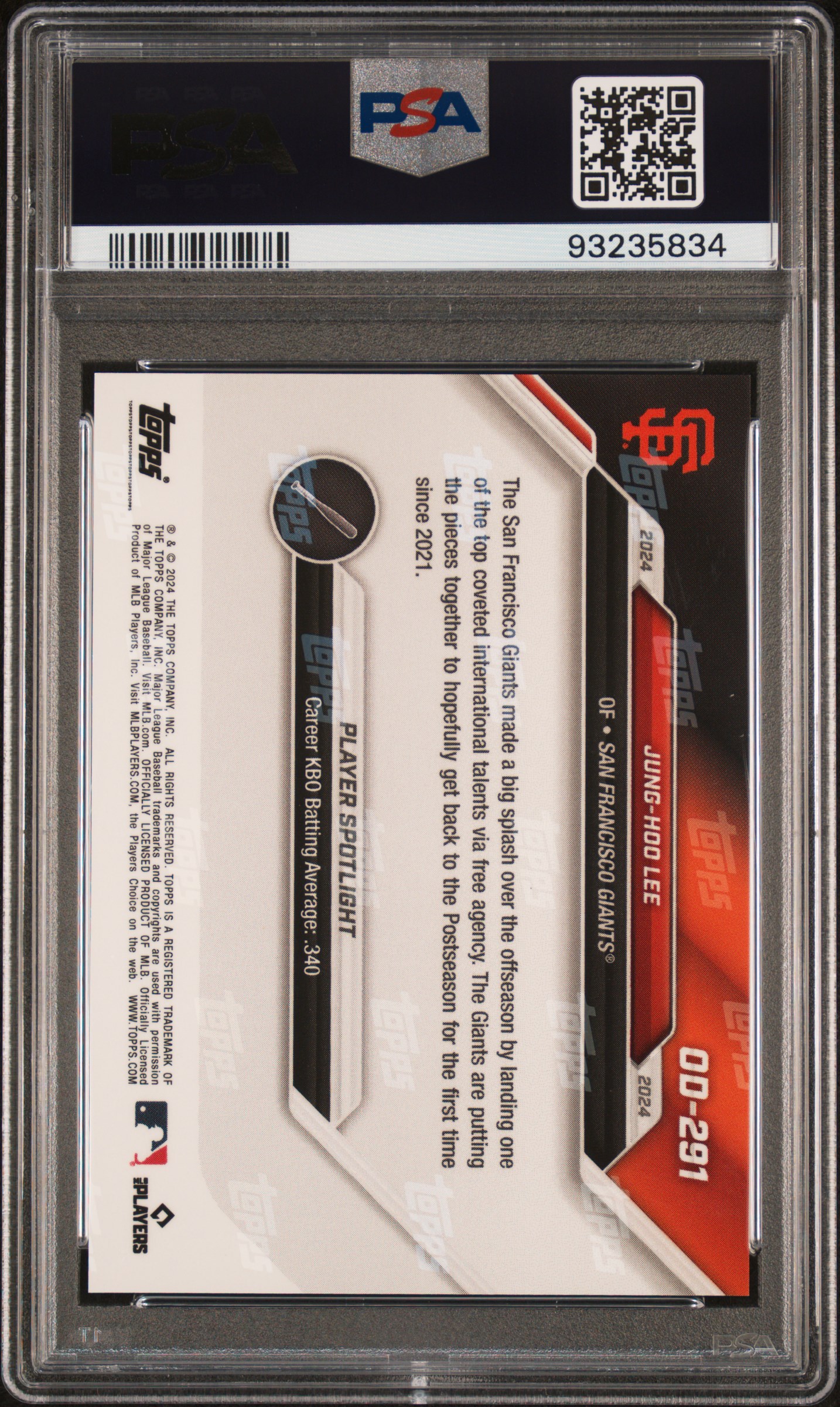 2024 Topps Now Road To Opening Day Jung-Hoo Lee #Od291 (Road To Opening Day-Black) Mint 9 back