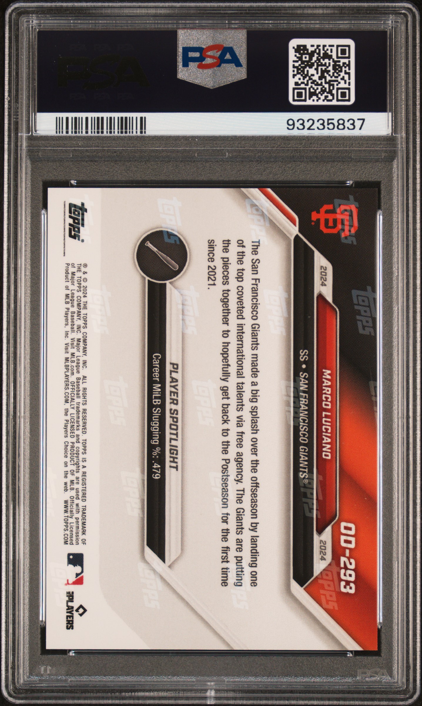 2024 Topps Now Road To Opening Day Marco Luciano #Od293 (Road To Opening Day-Black) Gem Mt 10 back