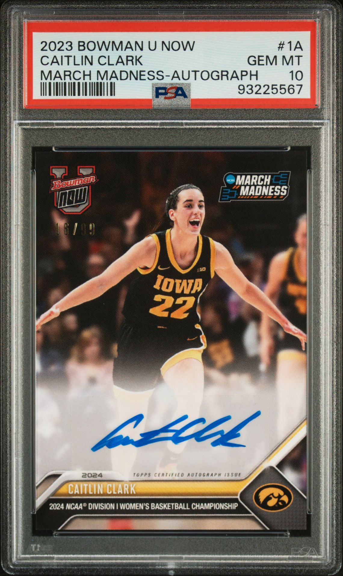 2023 Bowman U Now March Madness Caitlin Clark #1A (March Madness-Autograph) Gem Mt 10 front