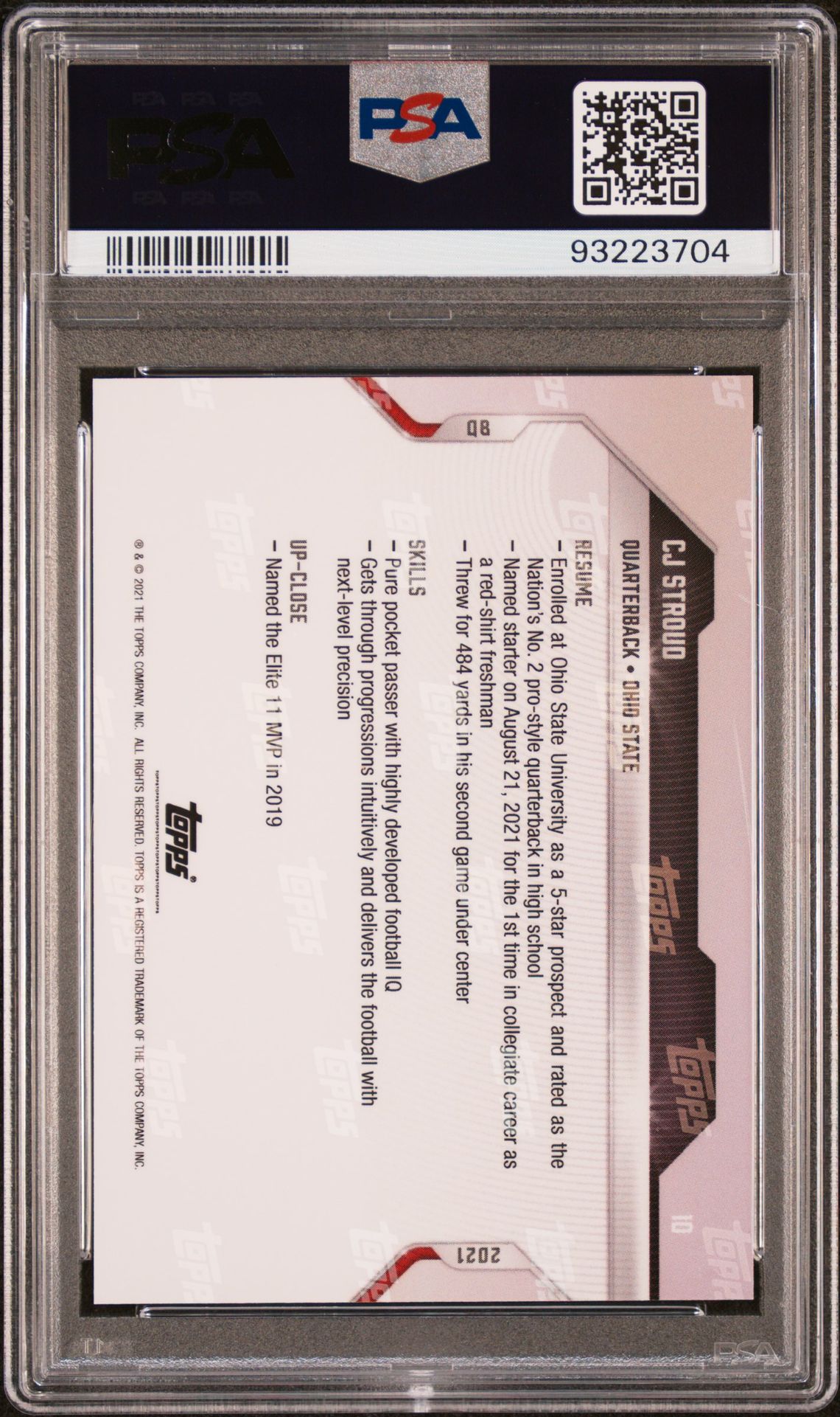 2021 Bowman Next Cj Stroud #10 Gem Mt 10 back