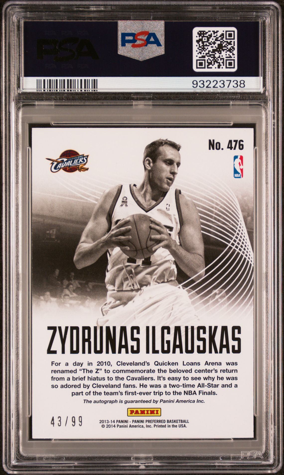 2013 Panini Preferred Zydrunas Ilgauskas #476 (Nba Pride Red Autograph) Gem Mt 10 back