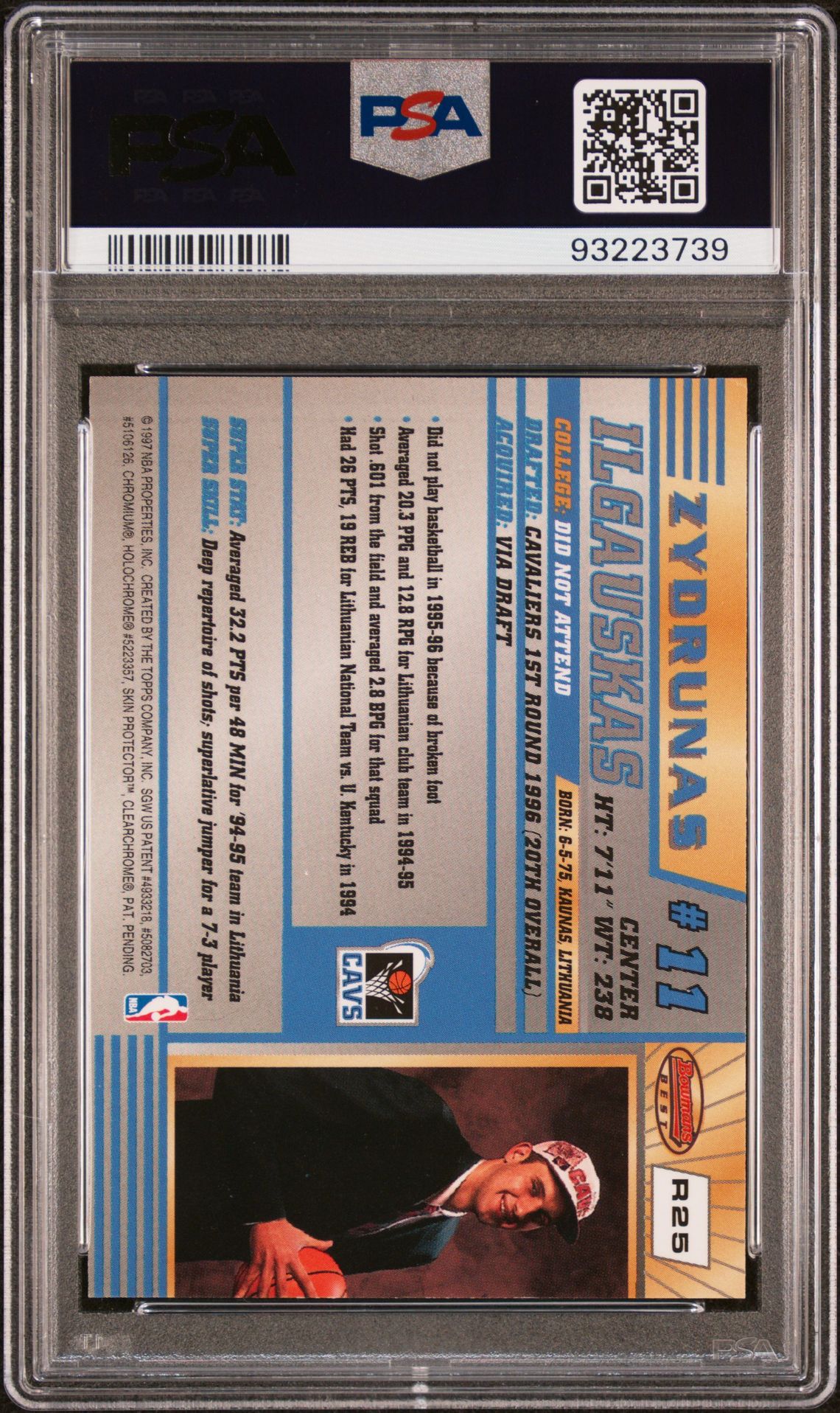 1996 Bowman's Best Rookie Zydrunas Ilgauskas #R25 Mint 9 back