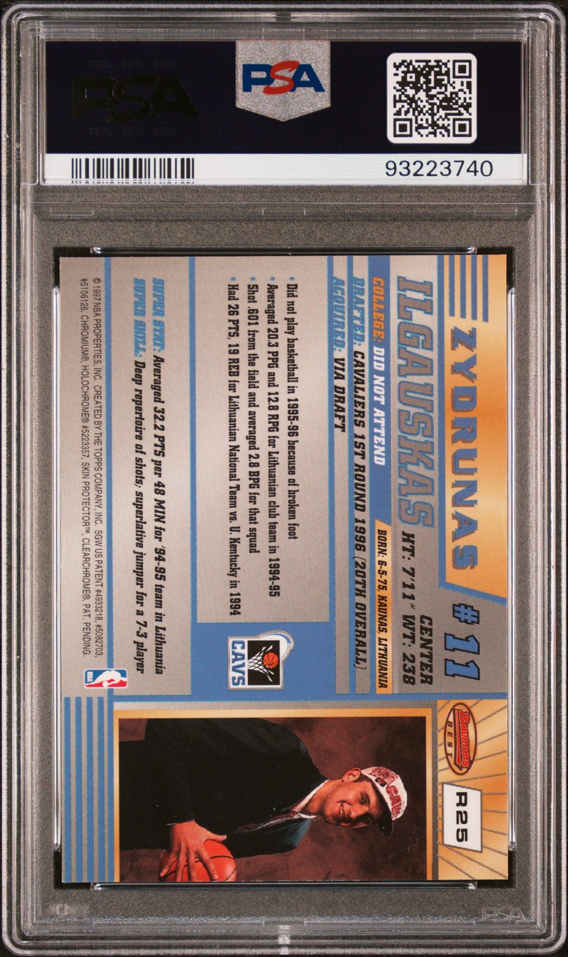 1996 Bowman's Best Rookie Zydrunas Ilgauskas #R25 Nm-Mt 8 back