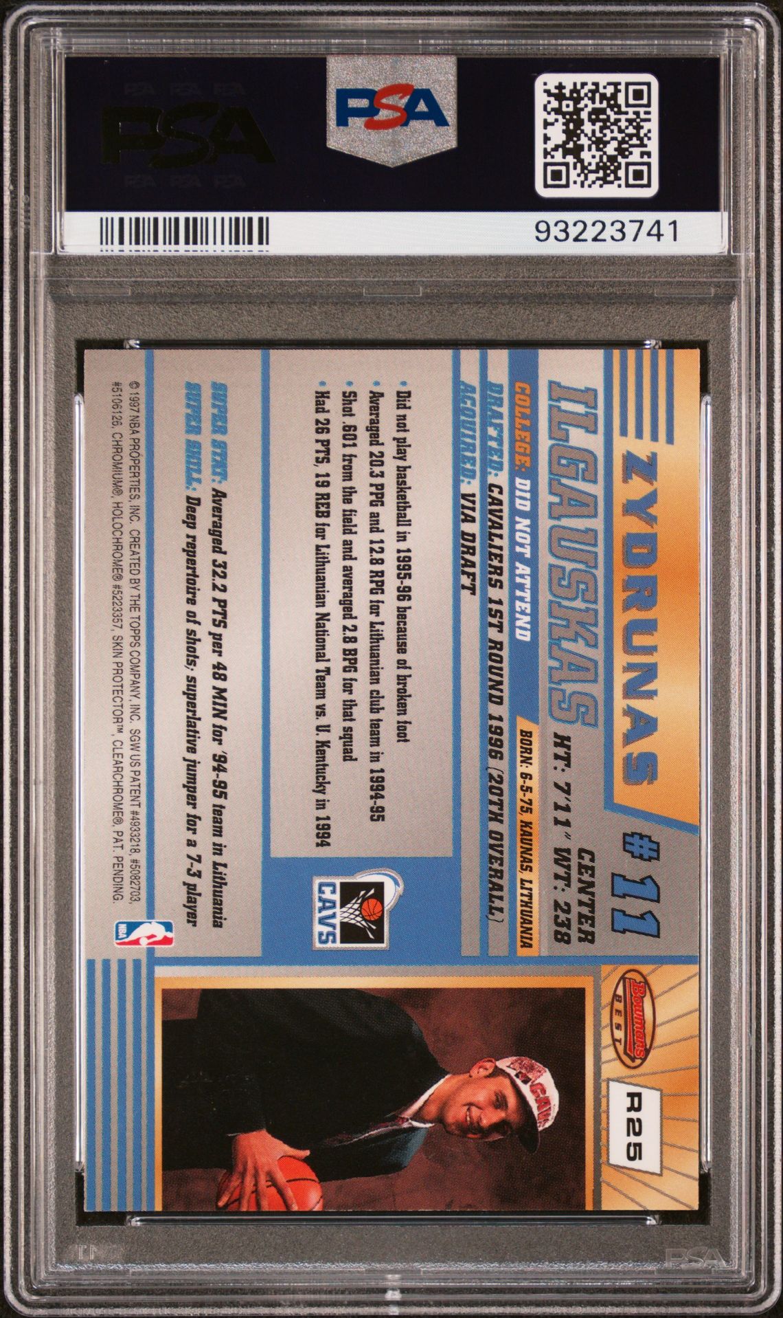1996 Bowman's Best Rookie Zydrunas Ilgauskas #R25 Mint 9 back