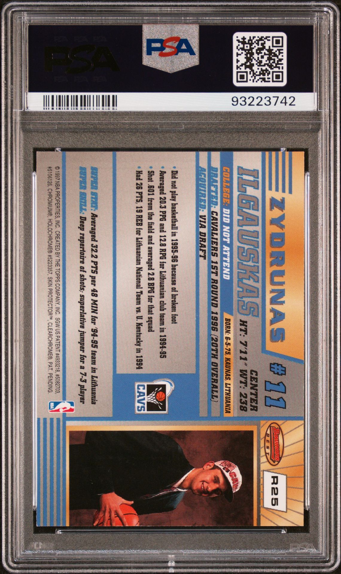 1996 Bowman's Best Rookie Zydrunas Ilgauskas #R25 Nm-Mt 8 back