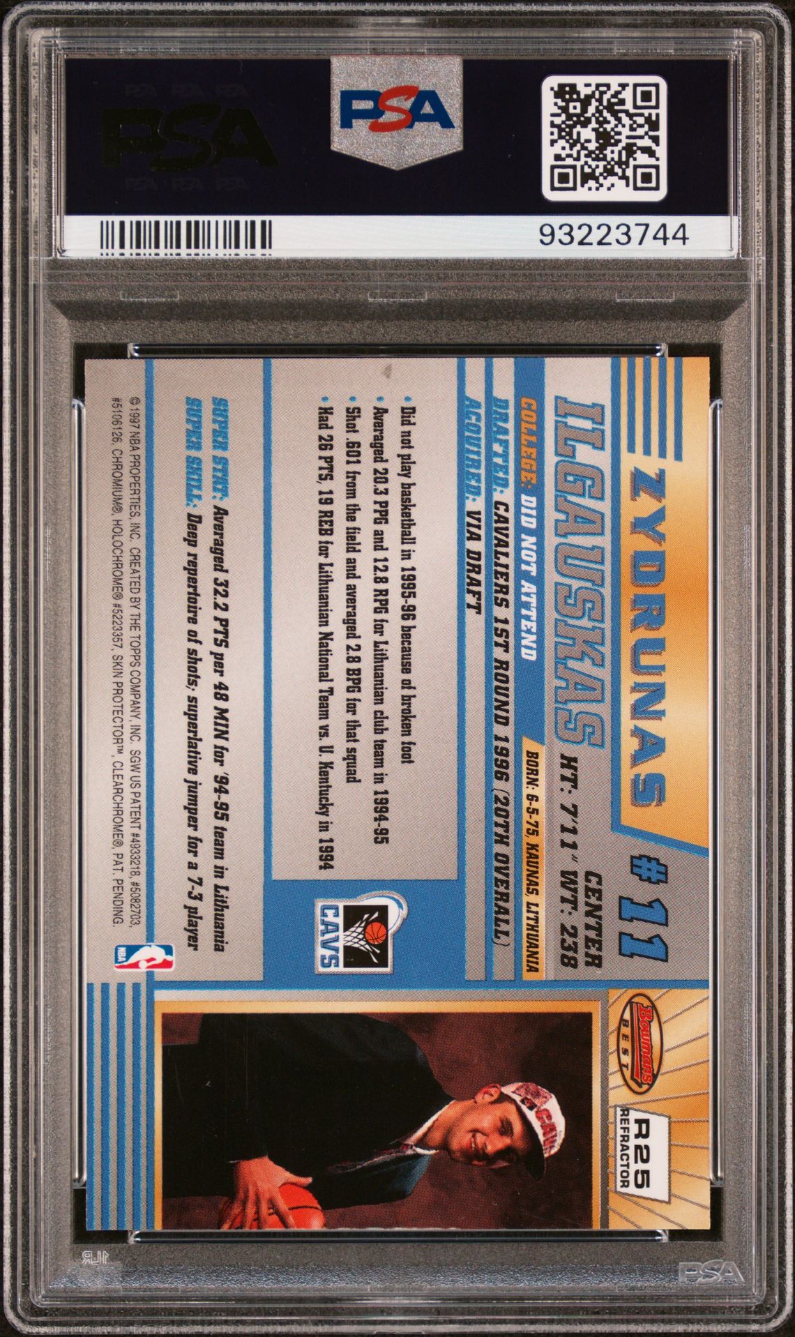 1996 Bowman's Best Rookie Zydrunas Ilgauskas #R25 (Refractor) Mint 9 back