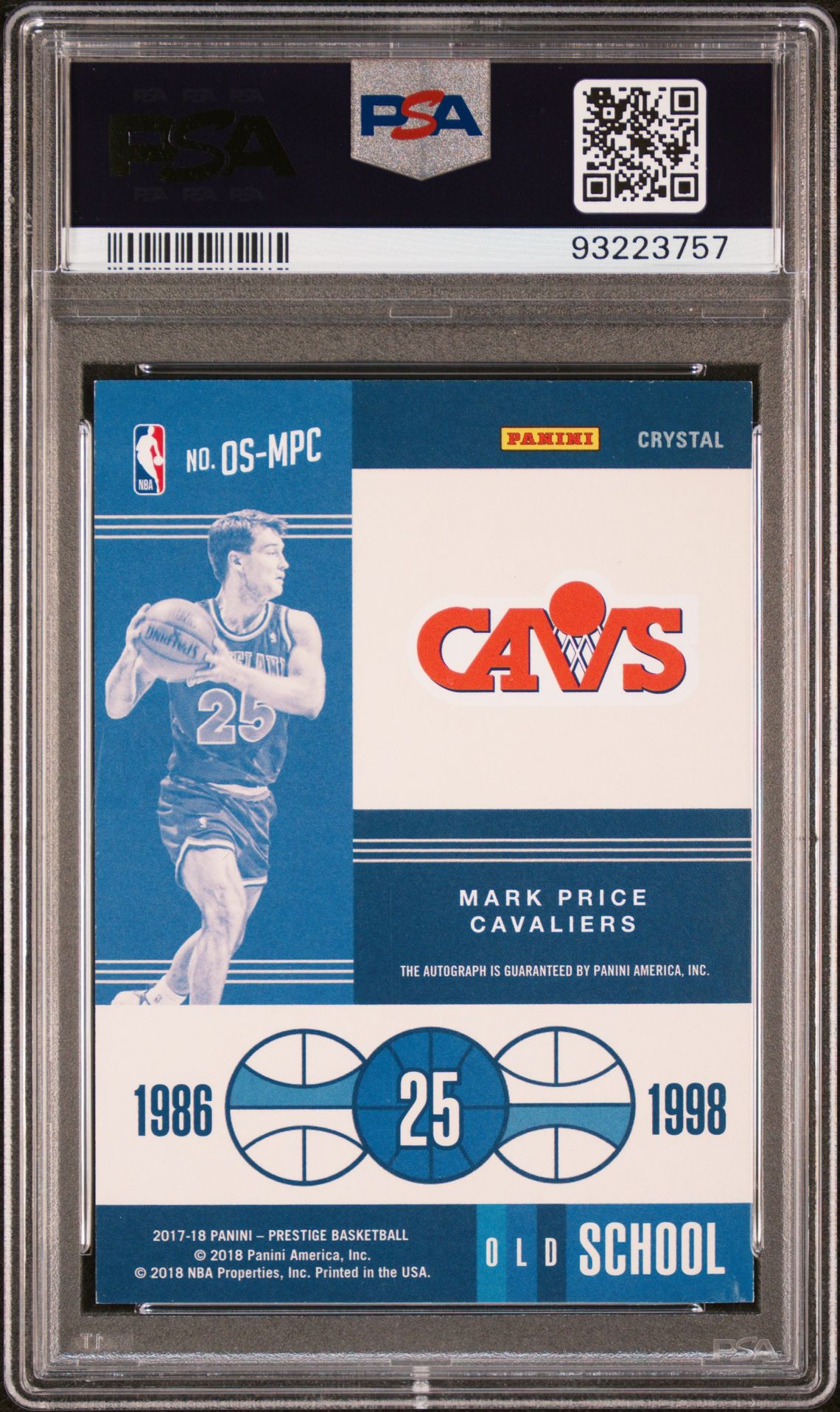2017 Panini Prestige Old School Signatures Mark Price #Mpc (Old School Sig.-Crystal) Ex 5 back