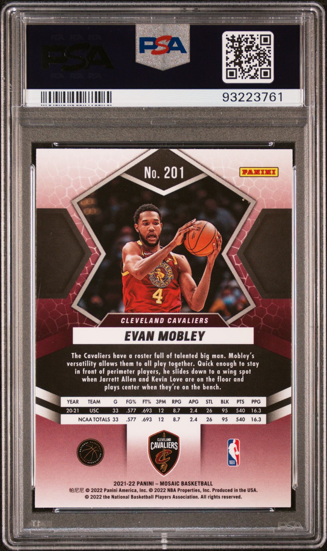 2021 Panini Mosaic Evan Mobley #201 Mint 9 back