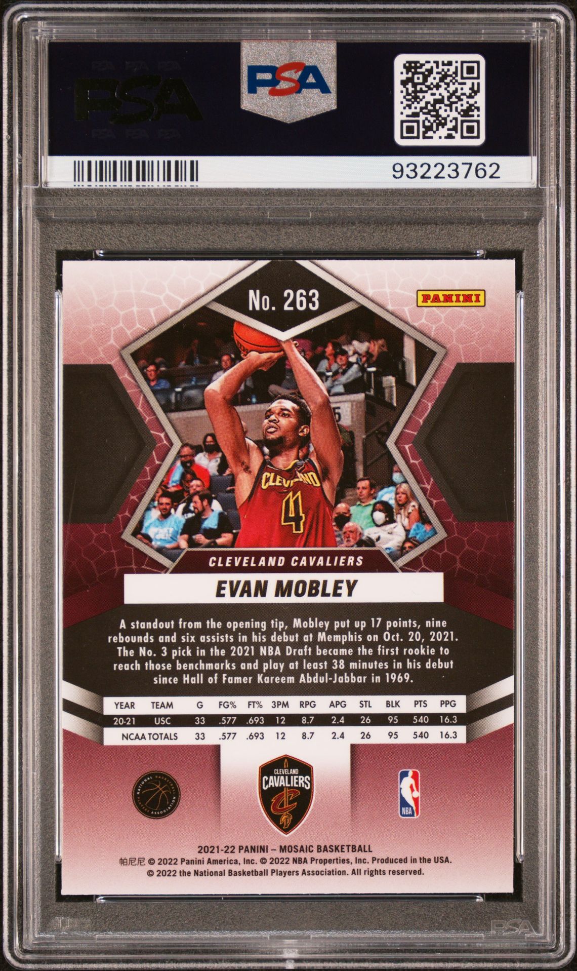 2021 Panini Mosaic Evan Mobley #263 Mint 9 back