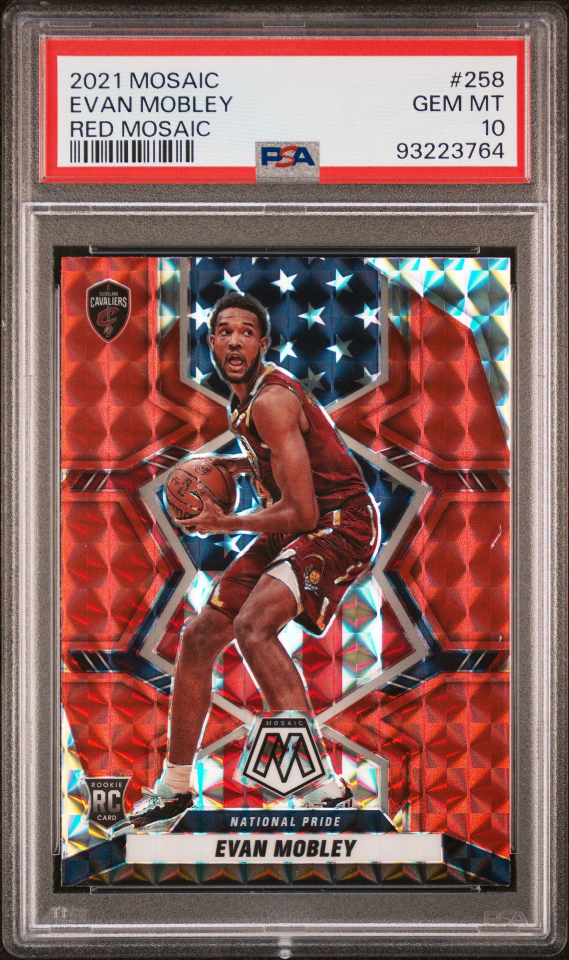 2021 Panini Mosaic Evan Mobley #258 (Red Mosaic) Gem Mt 10 front view - PSA graded GEM MT 10
