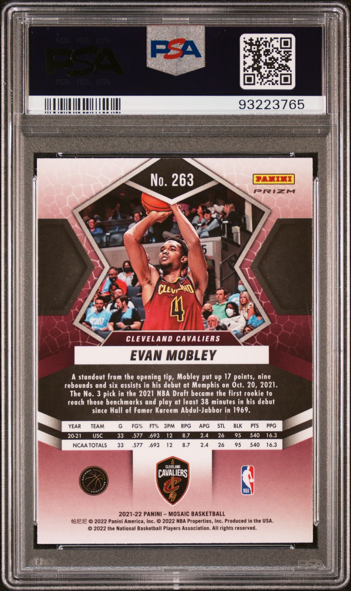 2021 Panini Mosaic Evan Mobley #263 (Mosaic) Gem Mt 10 back