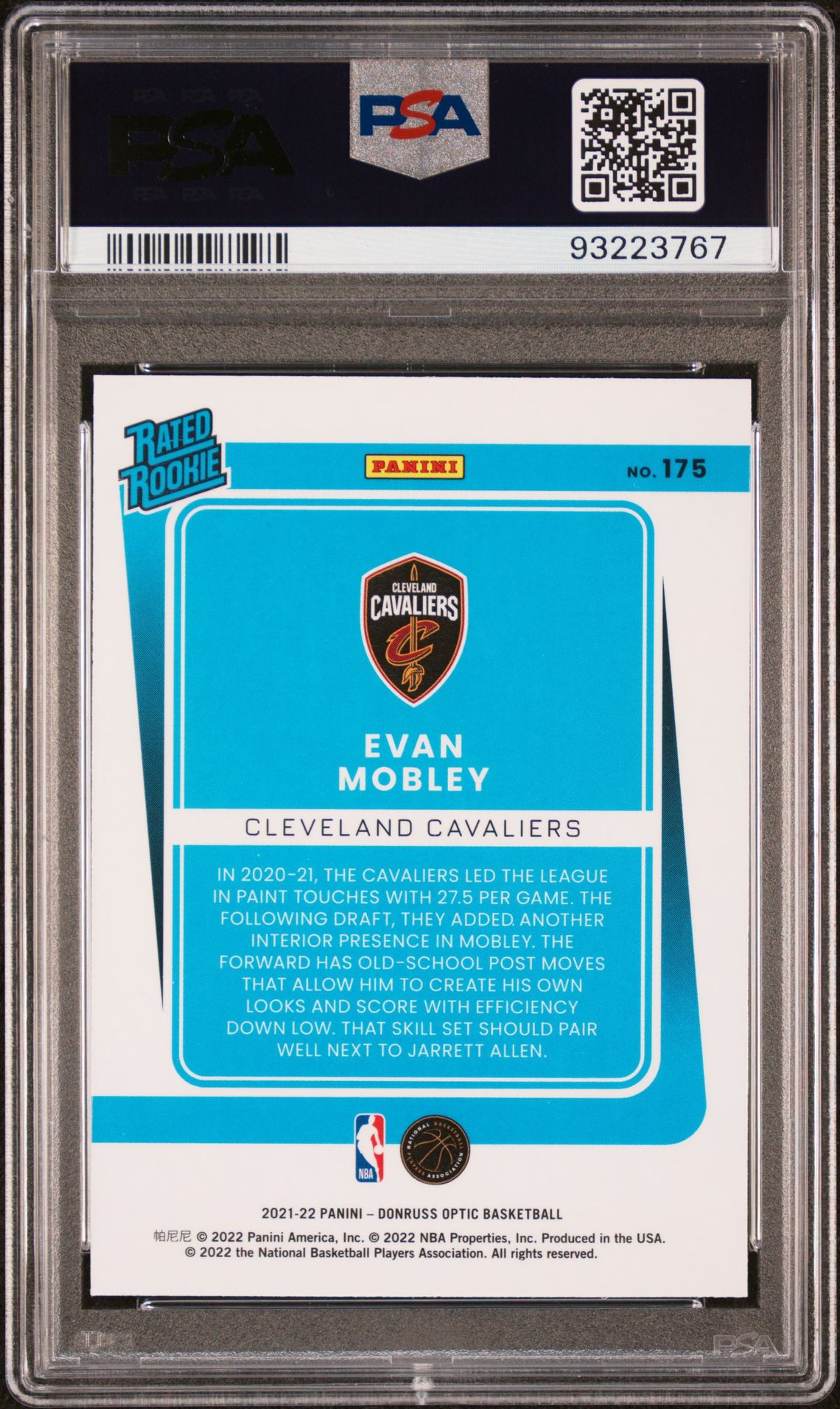 2021 PANINI DONRUSS OPTIC EVAN MOBLEY  175 GEM MT 10 back