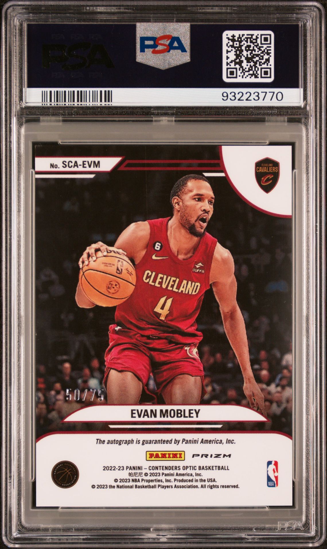 2022 Panini Contenders Optic Sophomore Contenders Autographs Evan Mobley #Scaevm (Sophomore Contend Au-Blue) Mint 9 back