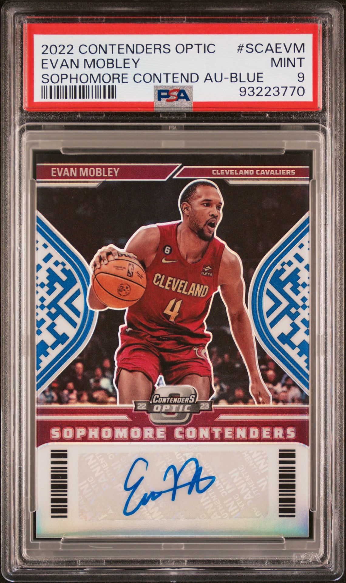 2022 Panini Contenders Optic Sophomore Contenders Autographs Evan Mobley #Scaevm (Sophomore Contend Au-Blue) Mint 9 front