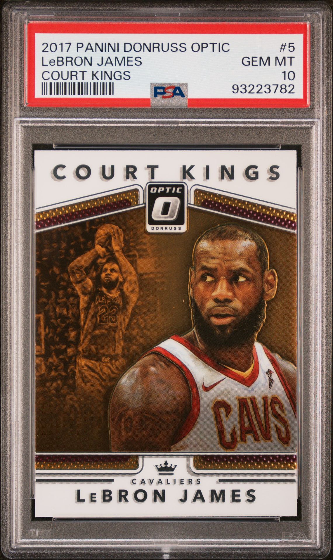 2017 Panini Donruss Optic Court Kings Lebron James #5 (Court Kings) Gem Mt 10 front view - PSA graded GEM MT 10