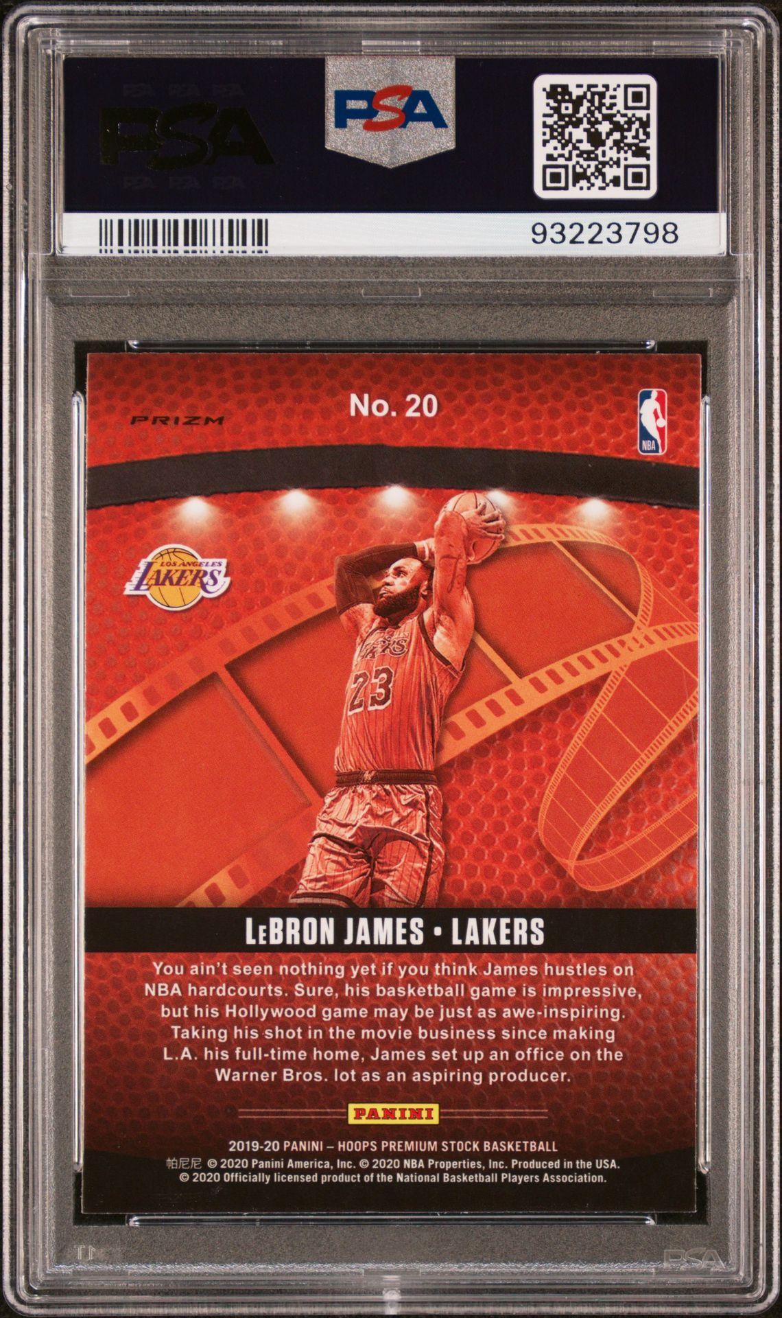 2019 Panini Hoops Premium Stock Lights Camera Action Lebron James #20 (Lights Cam.action-Purple) Gem Mt 10 back