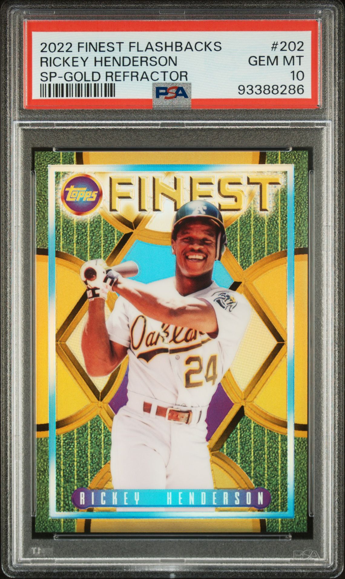2022 Finest Topps Finest Flashbacks SP-GOLD REFRACTOR #202 Rickey Henderson front