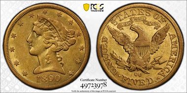1890-CC $5 XF45