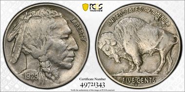 1929-S 5C 2 Feathers FS-401 XF45