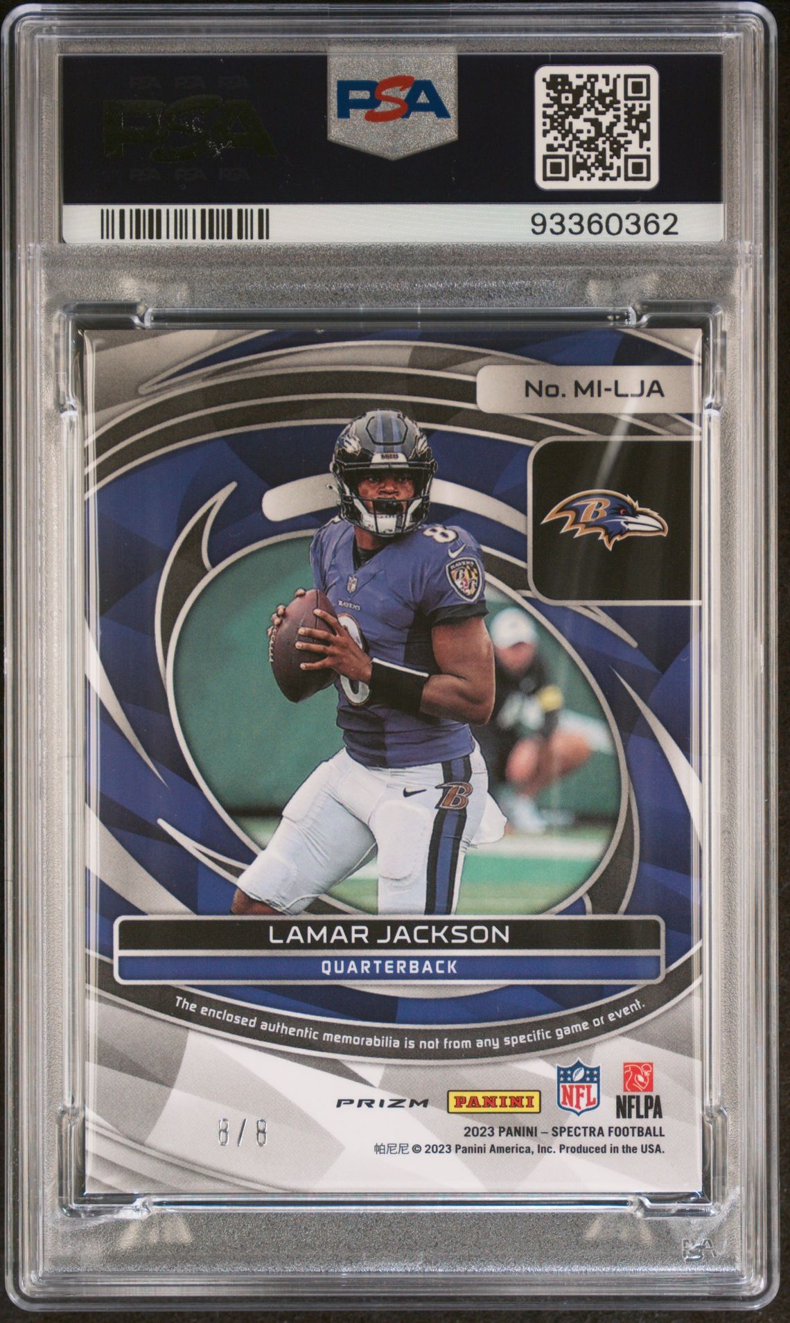 2023 Panini Spectra Max Impact Relics Lamar Jackson #Milja (Max Impact Rlc-Nn Splatter) Mint 9 back