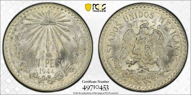 1944-M Peso KM-455 Ag MS65