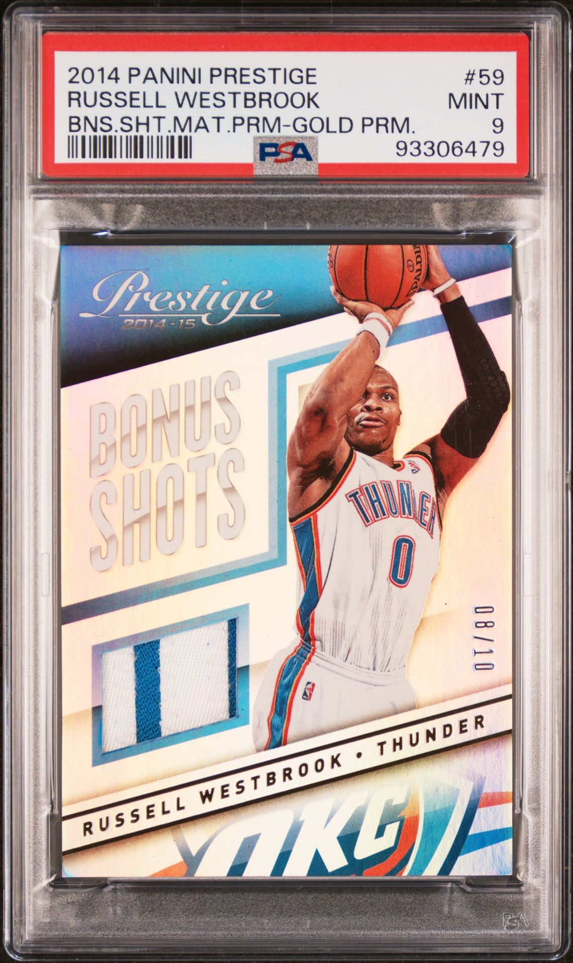 2014 Panini Prestige Bonus Shots Materials Premium Russell Westbrook #59 (Bns.sht.mat.prm-Gold Prm.) Mint 9 front