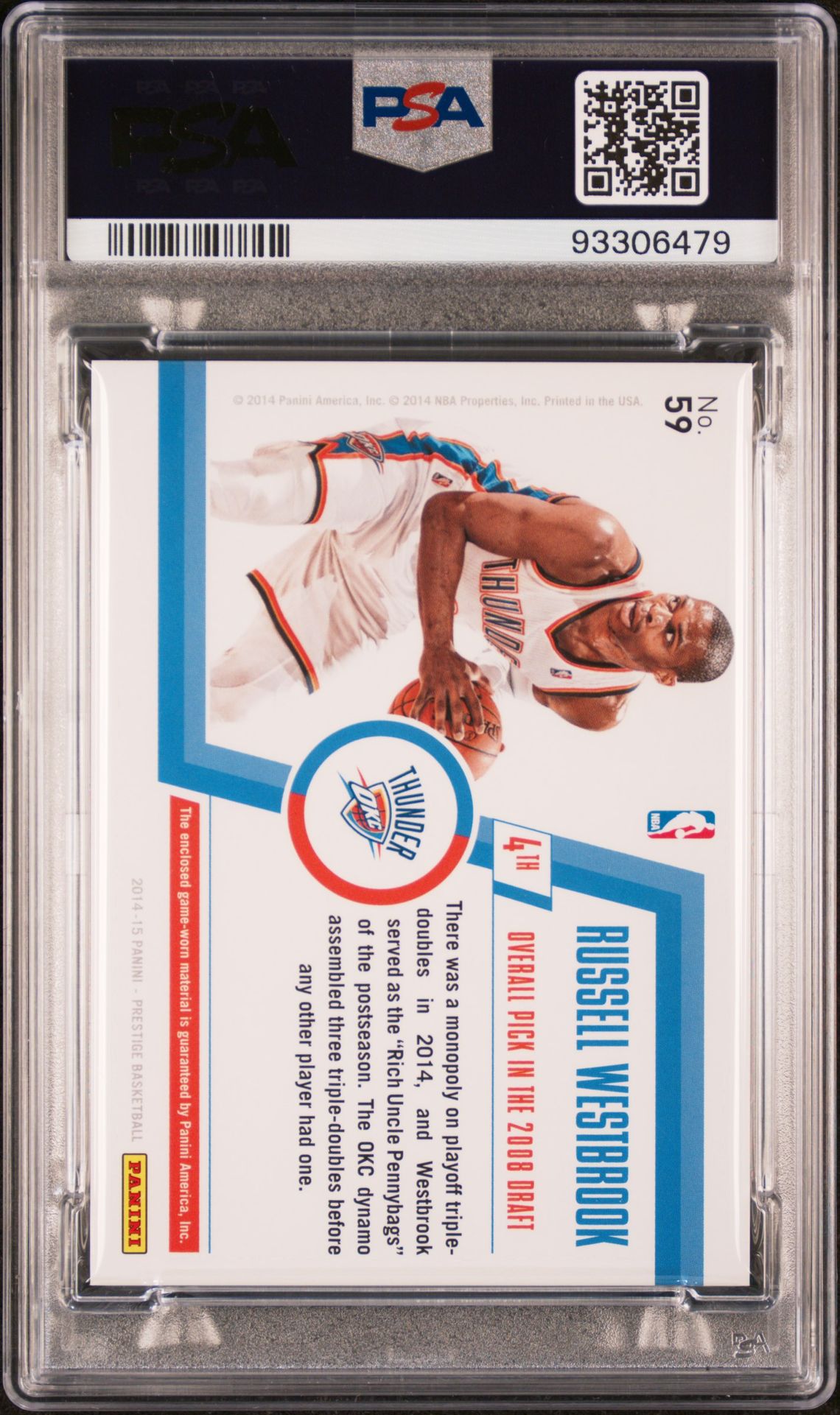 2014 Panini Prestige Bonus Shots Materials Premium Russell Westbrook #59 (Bns.sht.mat.prm-Gold Prm.) Mint 9 back