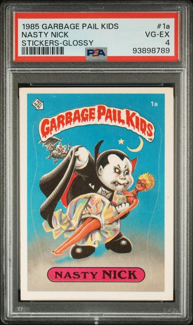 1985 Topps GARBAGE PAIL KIDS STICKERS GLOSSY #1A Nasty Nick front