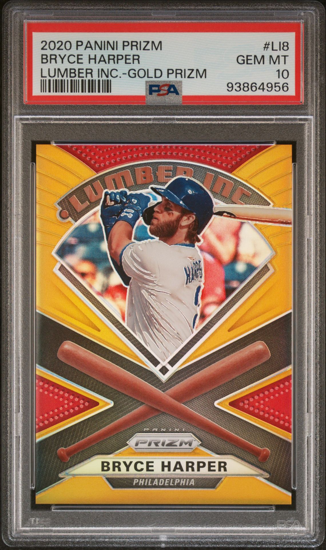 2020 Panini PANINI PRIZM LUMBER INC. GOLD PRIZM #LI8 Bryce Harper front