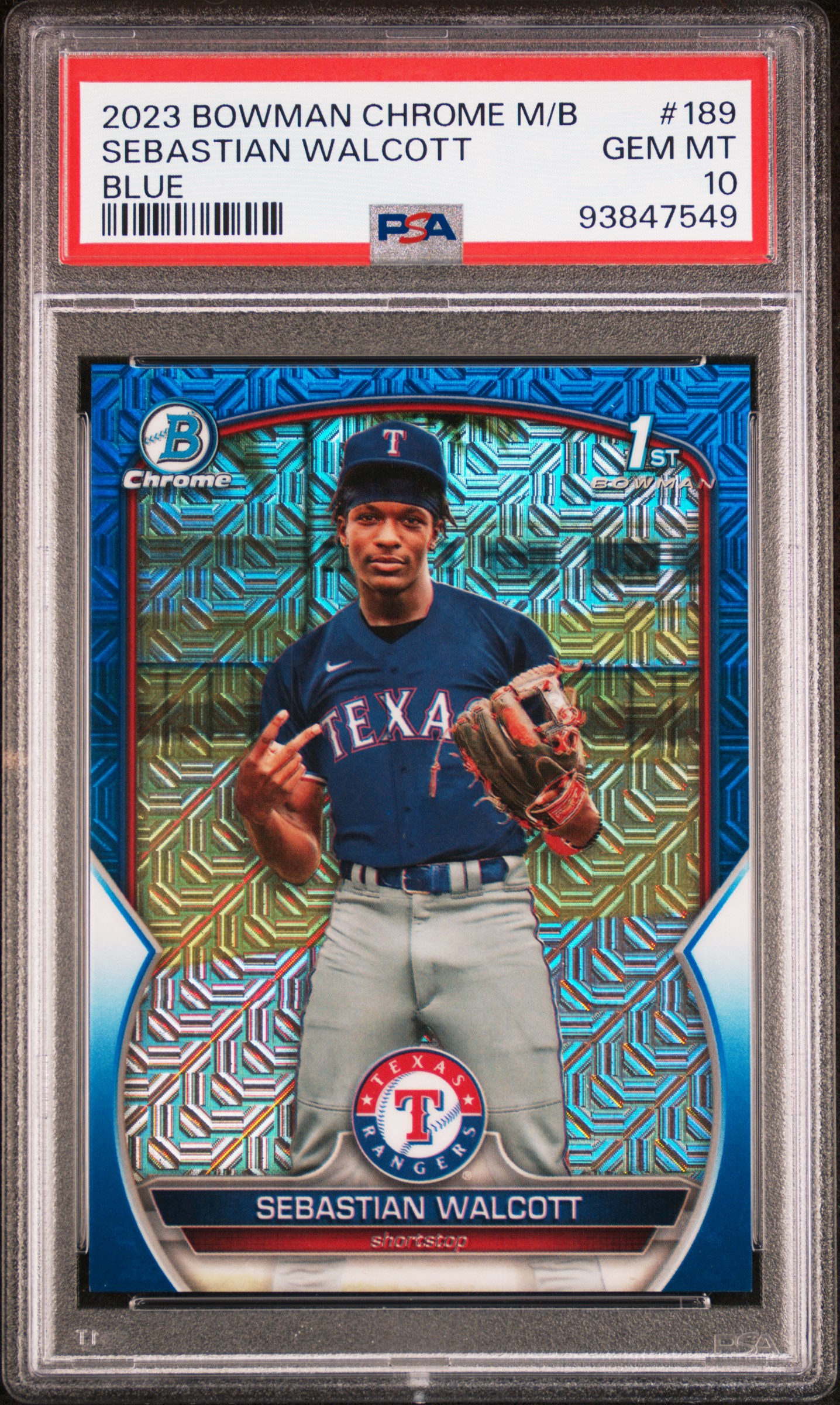 2023 Bowman Mega Box Chrome Sebastian Walcott #189 (Blue Refractor) Gem Mt 10 front