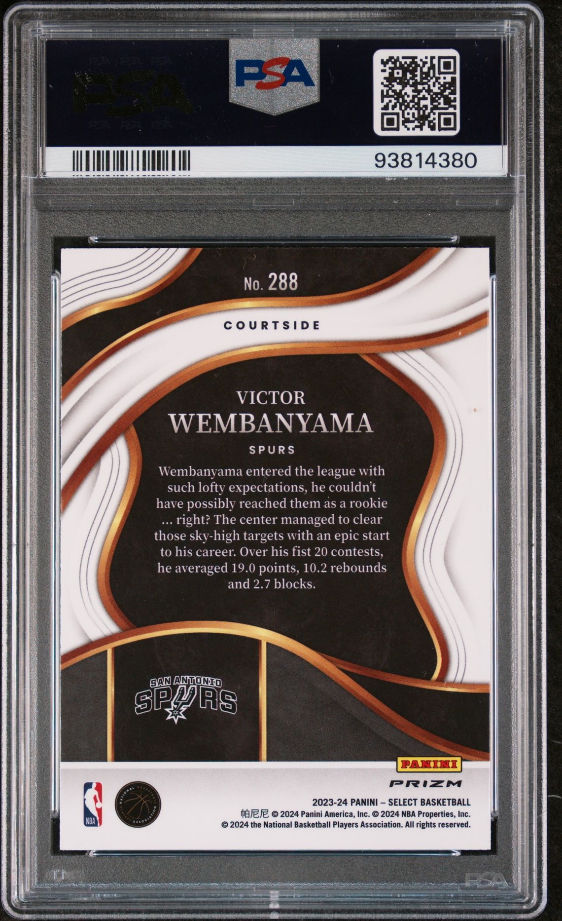 2023 Panini Select Victor Wembanyama #288 (Blue Cracked Ice) Gem Mt 10 back