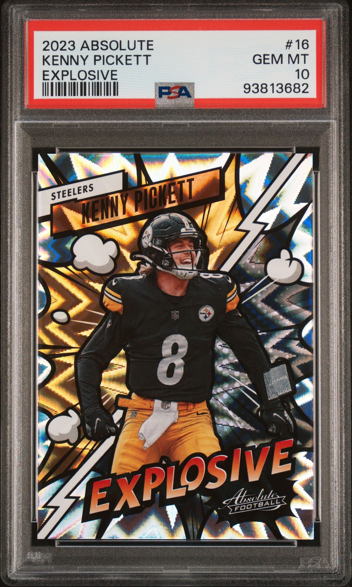 2023 Panini Absolute Explosive Kenny Pickett #16 Gem Mt 10 front view - PSA graded GEM MT 10