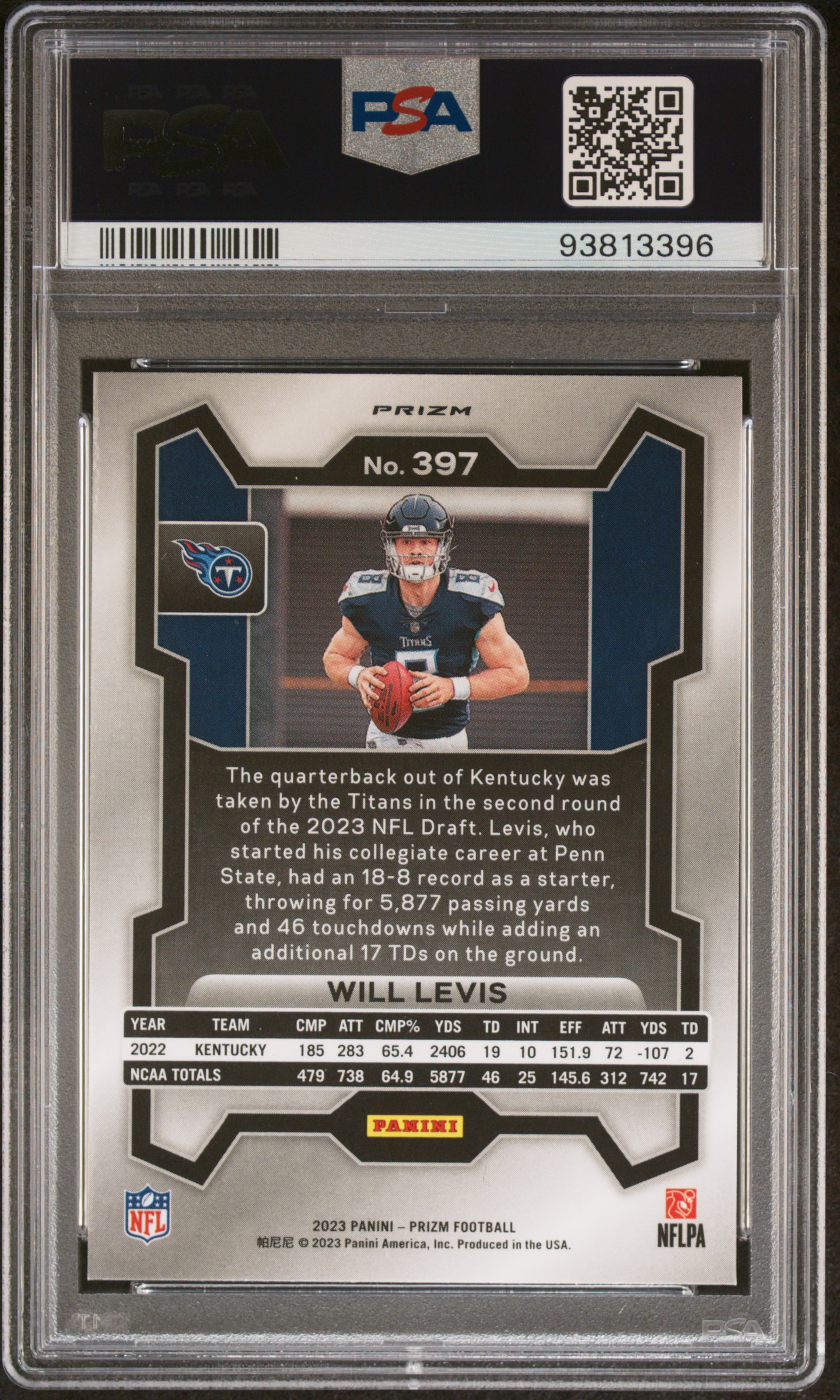 2023 Panini Prizm Will Levis #397 (Disco Prizm) Gem Mt 10 back