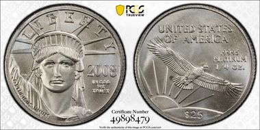 2008 $25 Statue of Liberty MS70