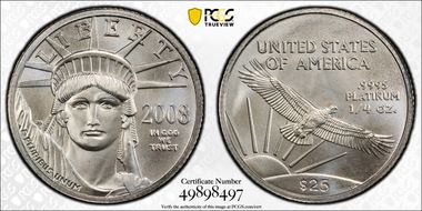 2008 $25 Statue of Liberty MS70