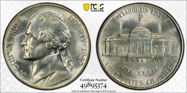 1942-P 5C Silver MS67