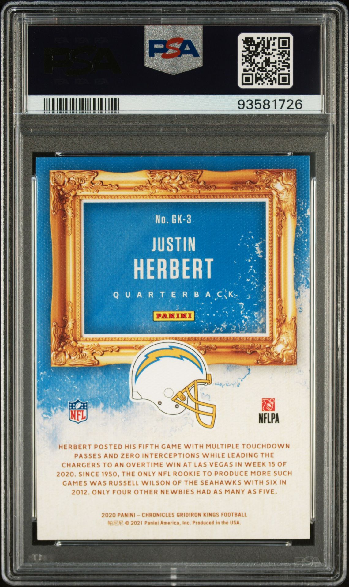 2020 Panini Chronicles Gridiron Kings Justin Herbert #Gk3 (Gridiron Kings-Pink) Mint 9 back